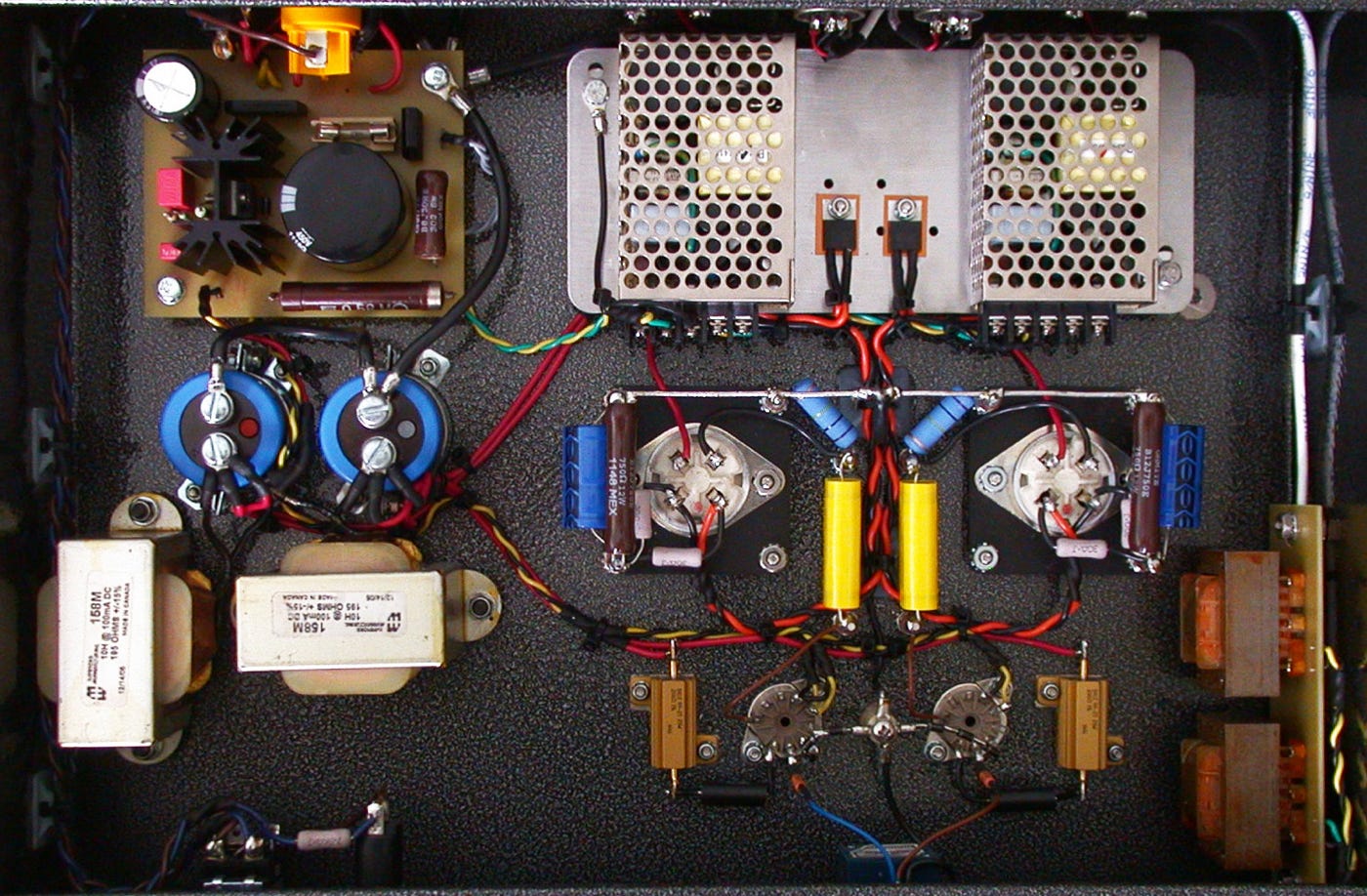 Bottom view of E86C, 2A3 SE amplifier with Tango XE-20S output reansformers.