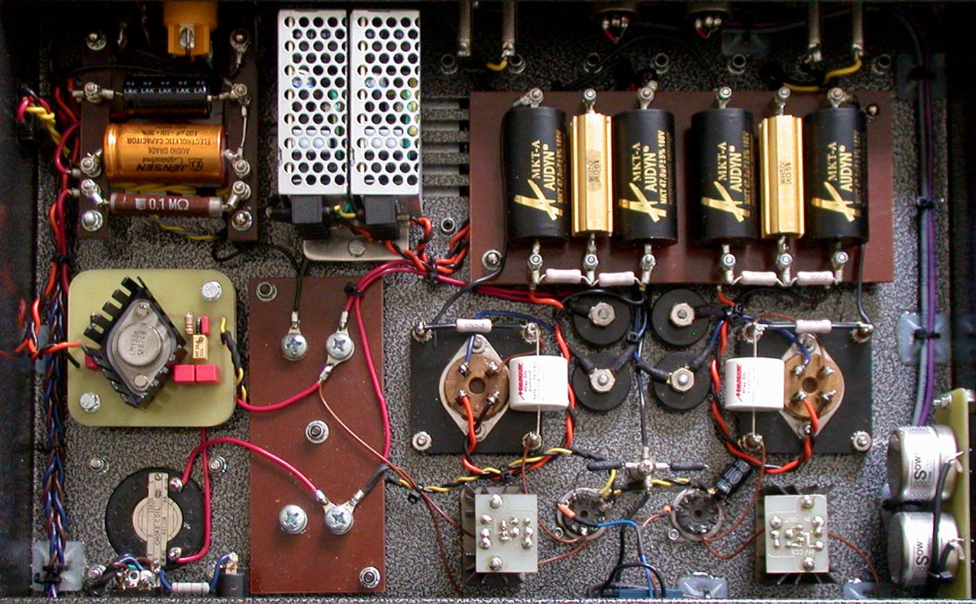 Bottom view of EC8010, 300B parallel feed SE amplifier.